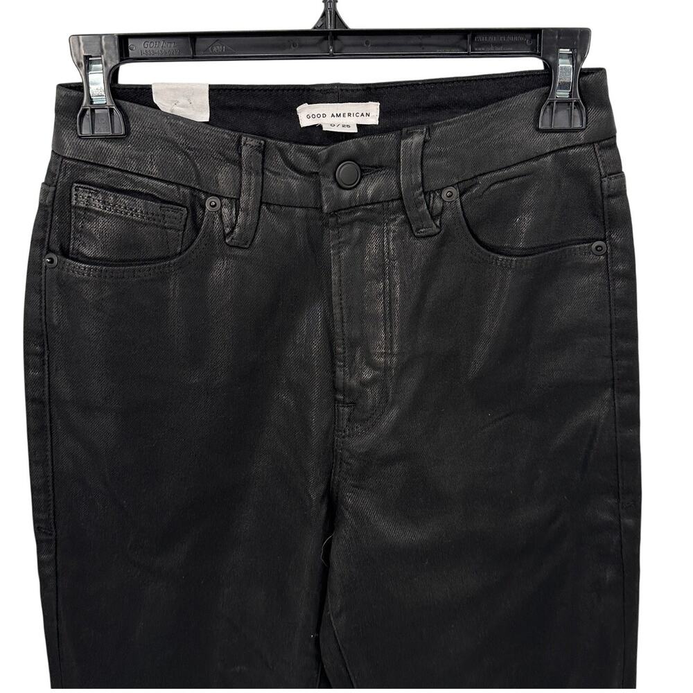 GOOD AMERICAN NWT Good Classic High Waisted Straight Coated Black Jeans // 0 - Picture 5 of 11